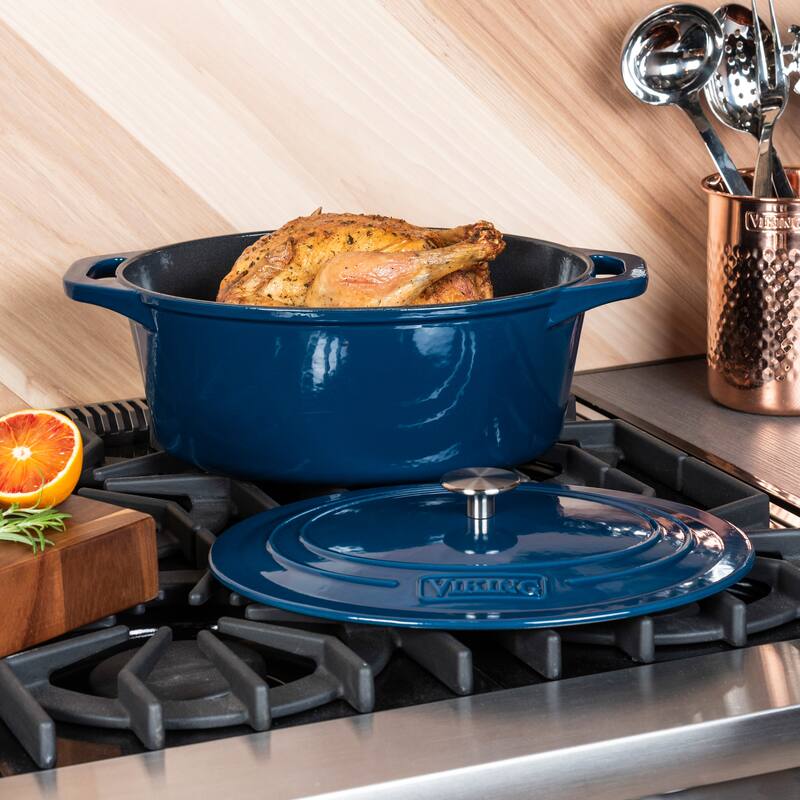 Viking Cast Iron 7-Quart Oval Roaster-Blue