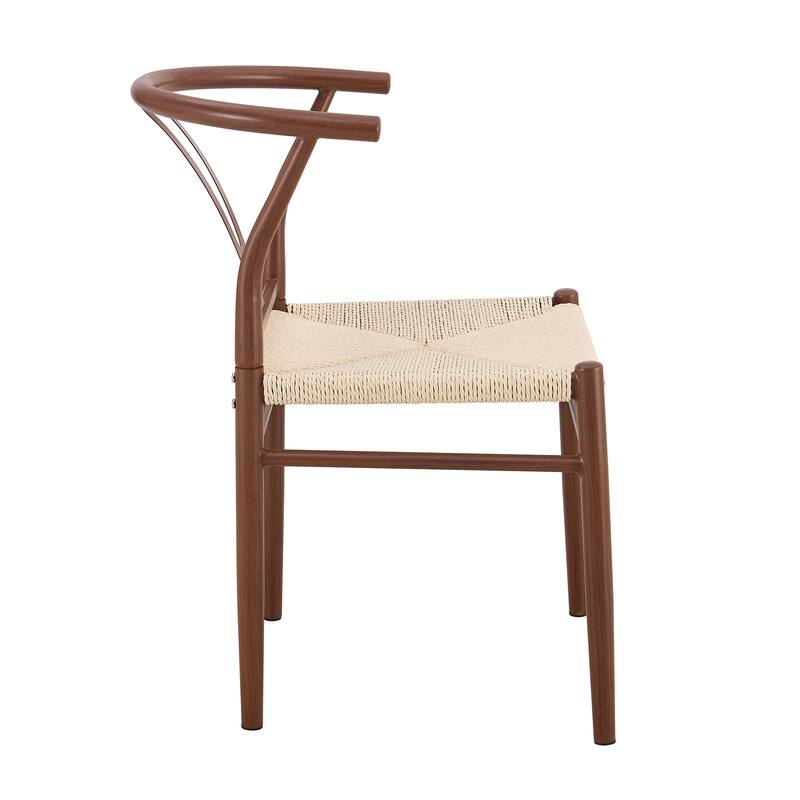 Y-shaped Medieval Style Armchair for Dining Table, Woven Seat (Set of 4)