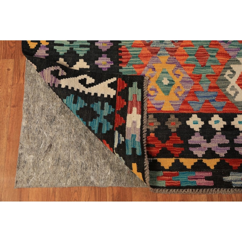 Geometric Kilim Area Rug Hand-Woven Wool Carpet - 8'8"x 11'8"