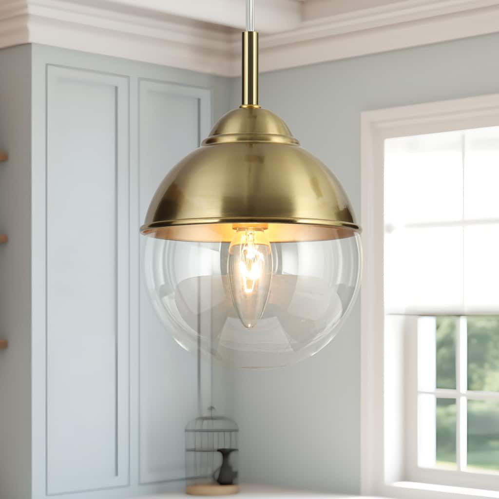 Modern Gold 1-Light Glass Globe Pendant Lights Kitchen Island Lights for Dining Room - 6" D x 9" H