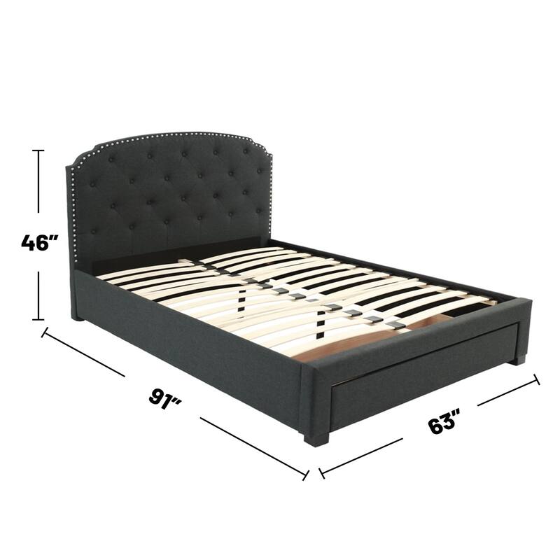 Linen Upholstered Queen Bed with 1 Drawer