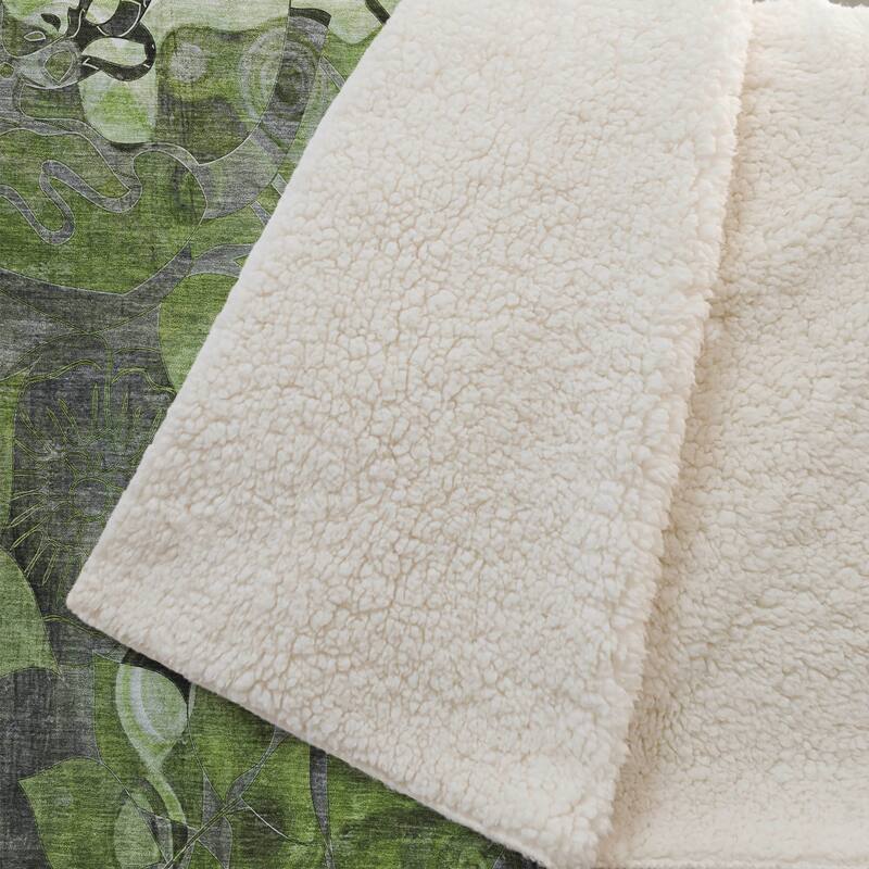 Premium Machine Washable Modern Floral Sherpa Throw Blanket