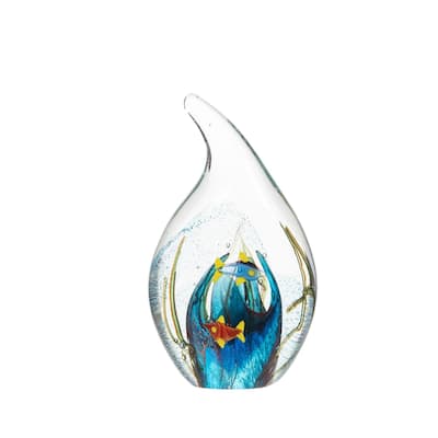 7.25" Glass Small Fish In A Large Figure Coastal Beach House Decor Decoration - Blue