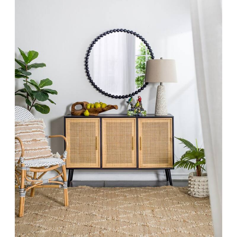 Beaded Metal Round Wall Mirror - 32" - Black