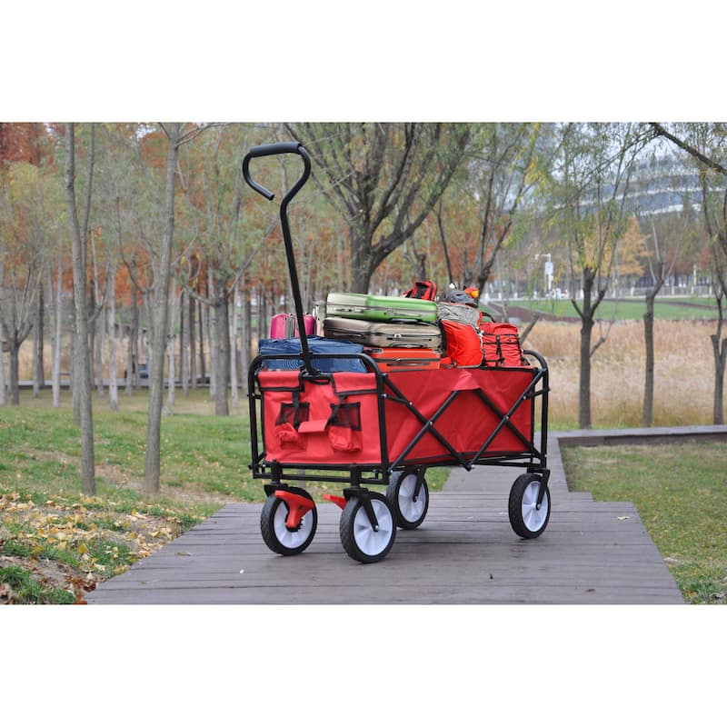 Folding Wagon Garden Shopping Beach Cart with Adjustable Handle