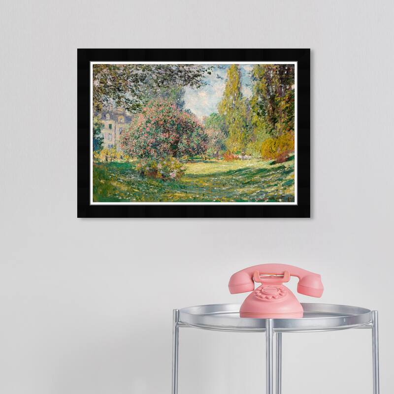 Wynwood Studio Prints Floral and Botanical Monet - The Parc Monceau Landscape Green and Traditional Wall Art Canvas Print - 15.0 x 21.0 - Black
