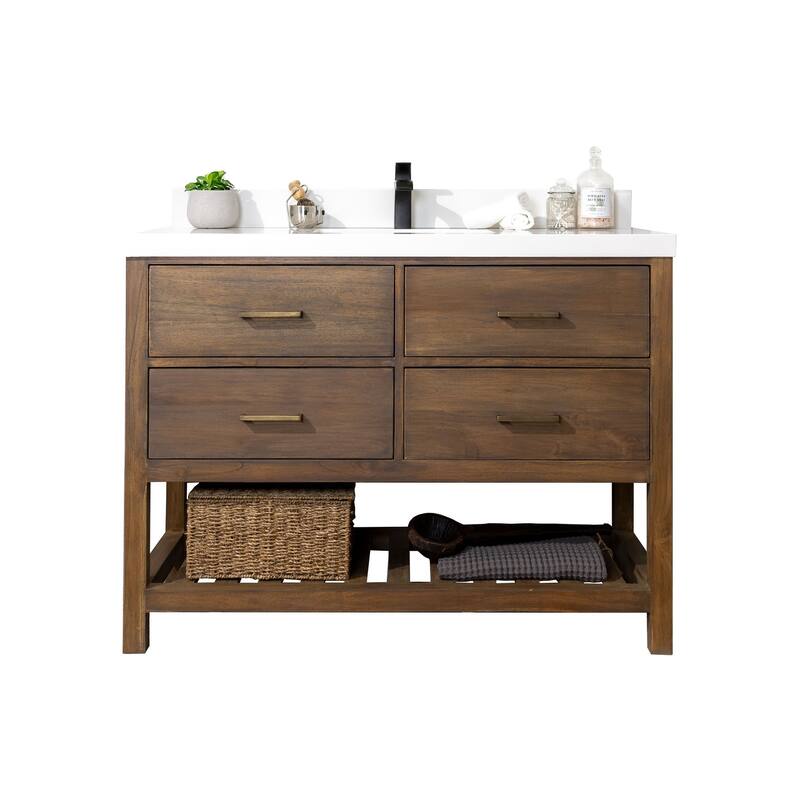 Willow Collections 48 in. W x 22 in. D Parker Solid Teak Single Sink Bathroom Vanity with Countertop