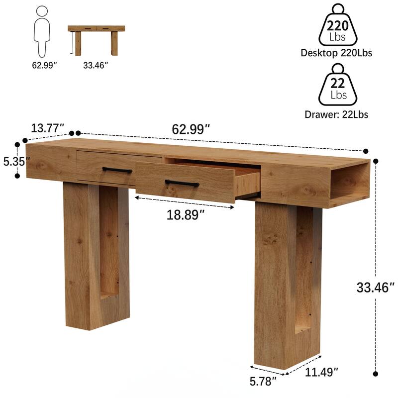 63-Inch Long Console Table, Wooden Rectangular Sofa Table Behind The Couch, Farmhouse Entryway Table for Entrance