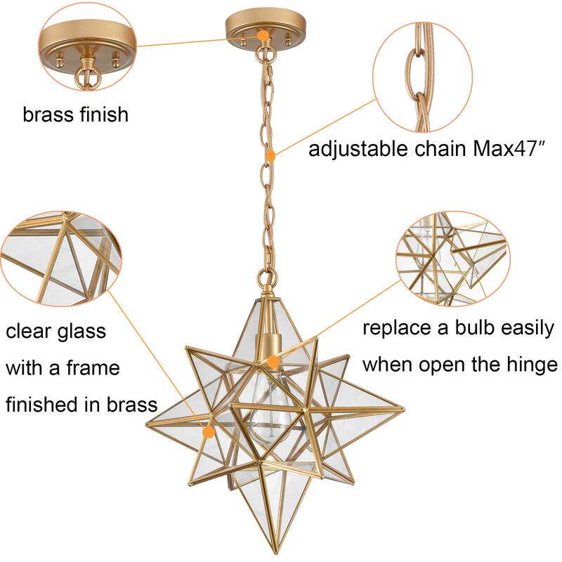 Viareggio Moravian Star Pendant Lights Clear Glass Shade 16 Inches