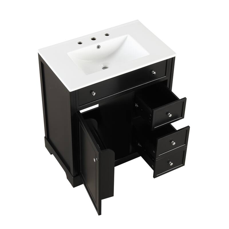 Vanity Cabinet for Bathroom with Sink Top, Door Rack and 2 Drawers