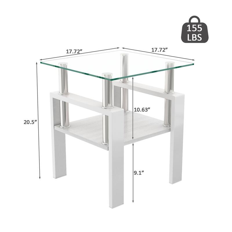 Set of 2 Modern Tempered Glass Tea Table,Tempered Glass Tabletop with MDF Layer,Coffee Table