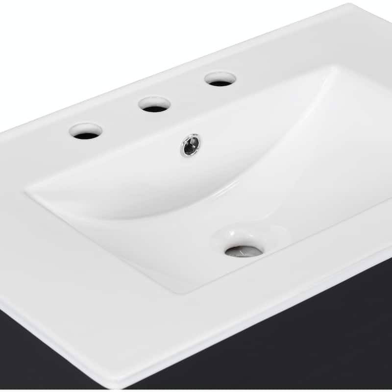 30" Bathroom Vanity with Sink Top, Open Storage Shelf, Two Drawers