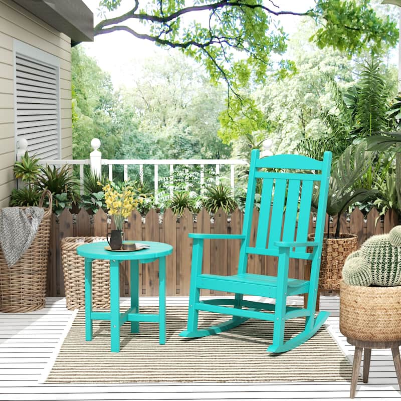 Laguna Hdpe All Weather Outdoor Patio Rocking Chair With Side Table (2-Piece Set) - Turquoise