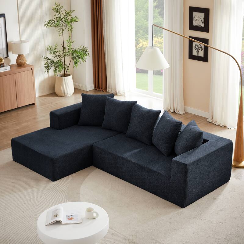 Blue 104.34'' Modular L-Shaped 3 Seater Sectional Sofa Set in Luxurious Chenille Fabric Chaise - Minimalist Design