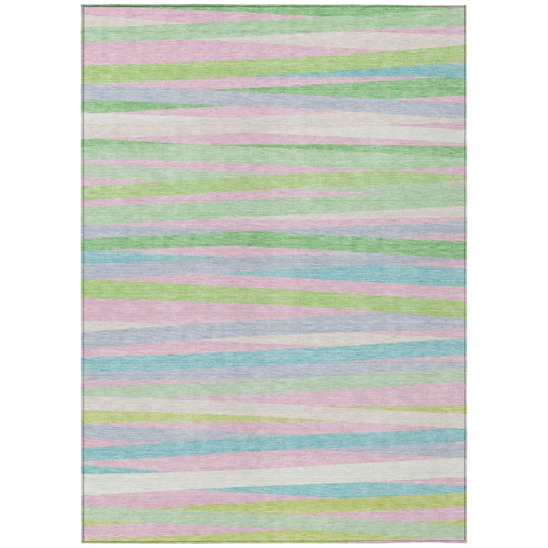 Machine Washable Indoor/ Outdoor Modern Stripes Chantille Rug
