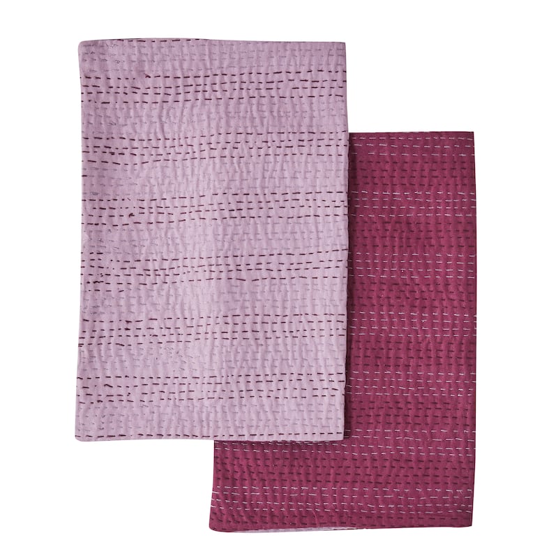 Melange Hand Craft Kantha Collection Soild Reversible Coverlet and Sham - Purple Standard Sham Set - Queen - 2 Piece