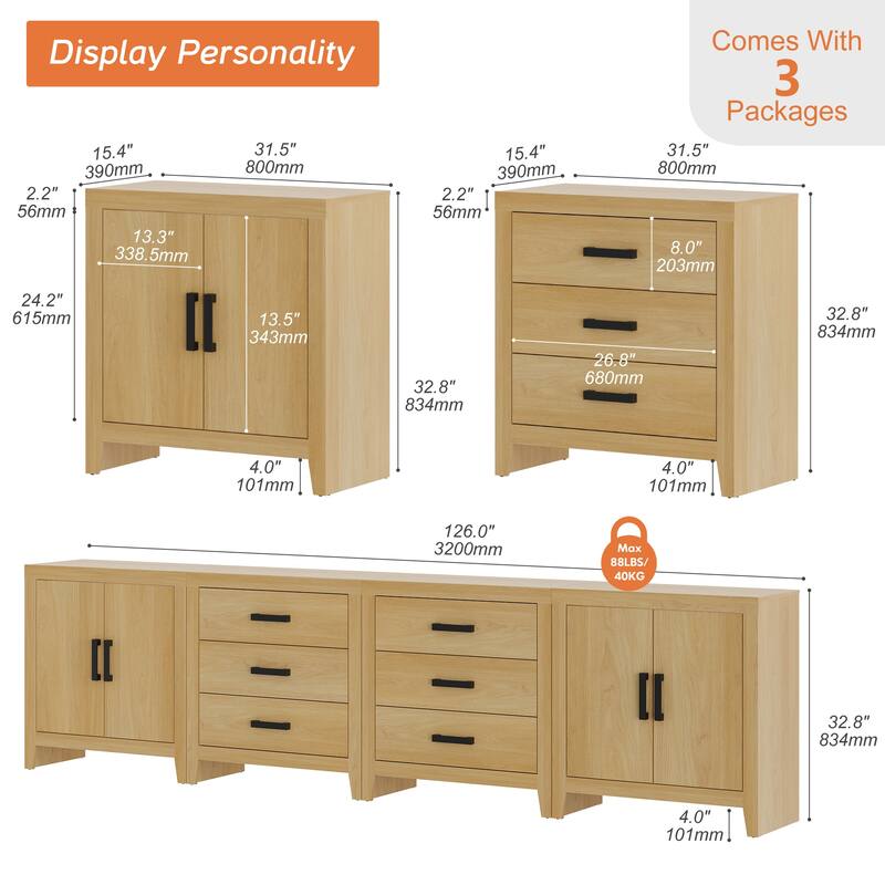 WAMPAT Buffet Cabinet with Drawers & Doors