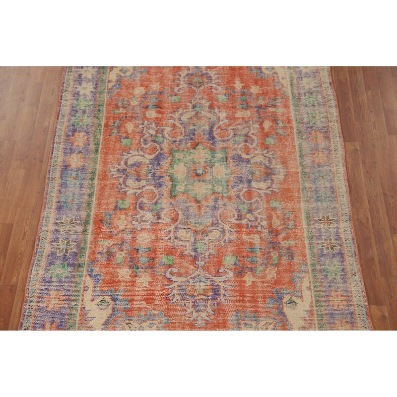 Distressed Orange Sparta Turkish Vintage Area Rug Handmade Wool Carpet - 5'4" x 9'3"