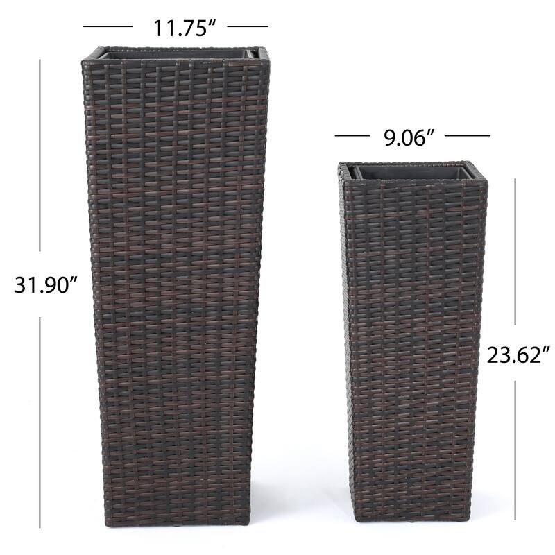 Outdoor Wicker Flower Pots 2-Pcs Set, Square Planter Box
