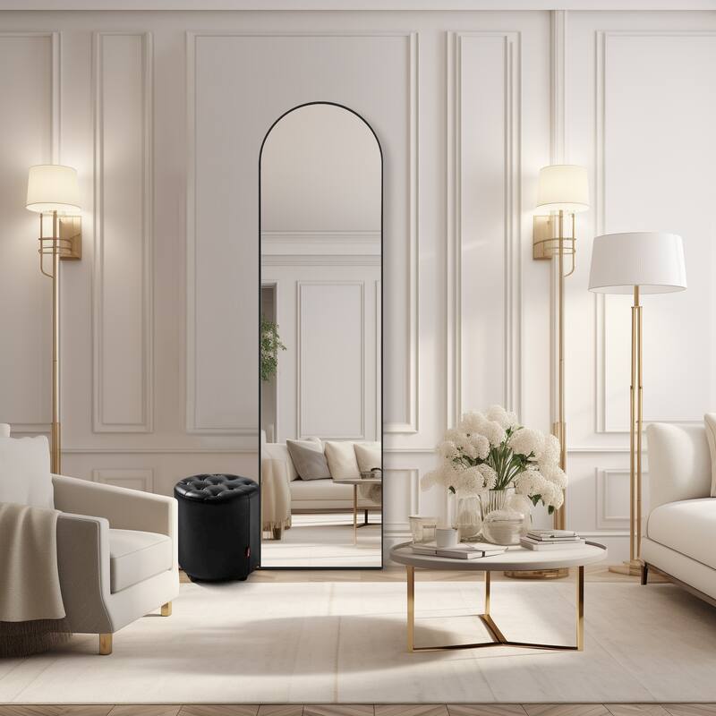 Elegant Arched Full-Length Mirror - Shatterproof Glass with Adjustable Stand, Wall Mount or Lean Design