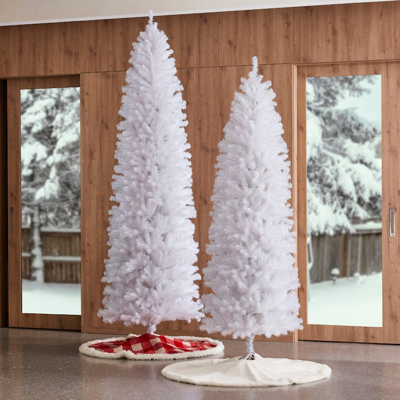 Glitzhome 7.5ft/9ft Shimmering Tinsel Pink Slim Pencil Fir Artificial Christmas Trees - 7.5ft & 9ft White