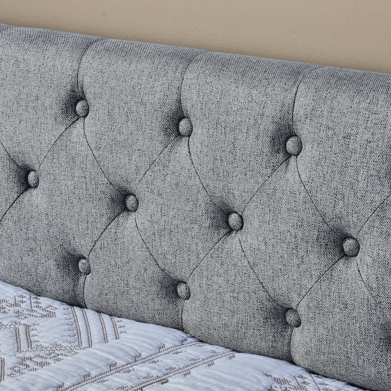 Grey Twin Size Upholstered Daybed with Trundle and Two Storage Drawers