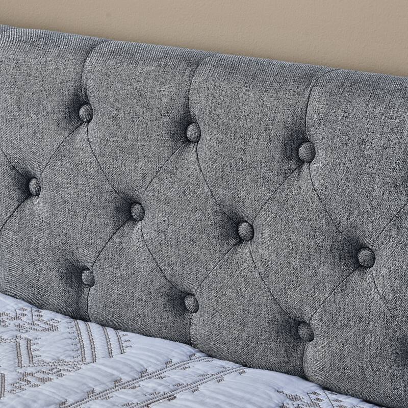 Grey Twin Size Upholstery Daybed with Trundle and Two Storage Drawers for Bedroom