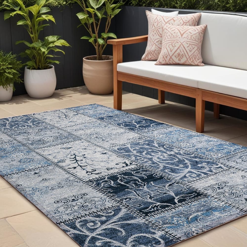 Mane Patchwork Weather Resistant Blended Style Outdoor Rug