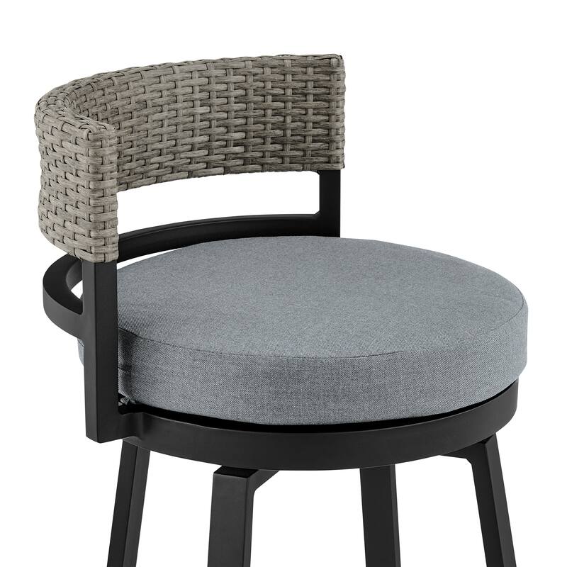 Encinitas Black Aluminum and Gray Wicker Outdoor Patio Bar or Counter Height Swivel Stool