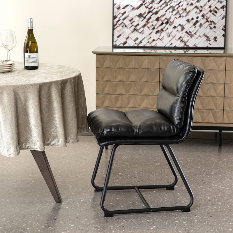 Glitzhome Set of 2/4 Modern PU Leather Thick Upholstered Side Dining Chairs with Metal Legs
