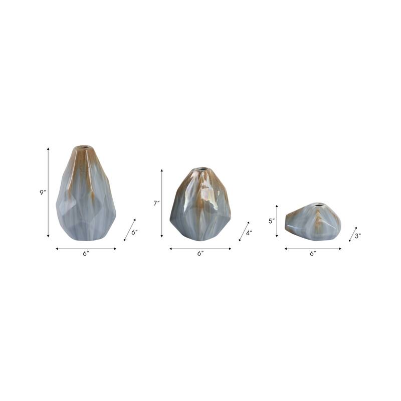 Ceramic Vases Modern Faceted Casual Decor (Set of 3) - 3/7/9" Brown