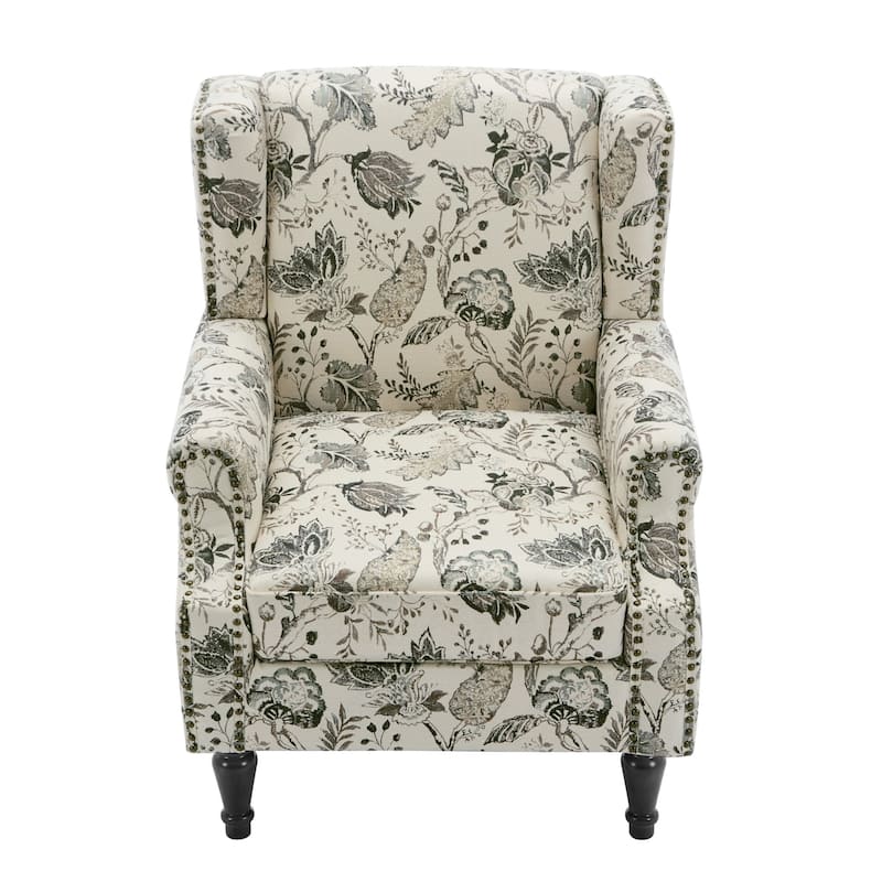 2 Set Transitional Patterned Wingback Accent Chairs with NailHead