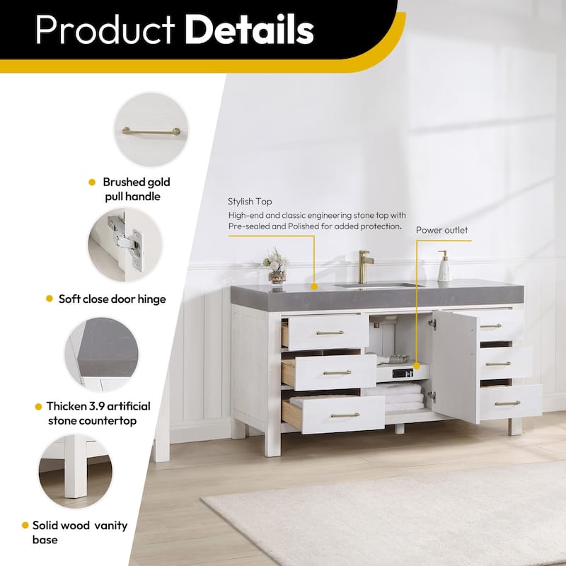 Miseno MV-NM-703860 León 60" Free Standing Single Basin Vanity Set