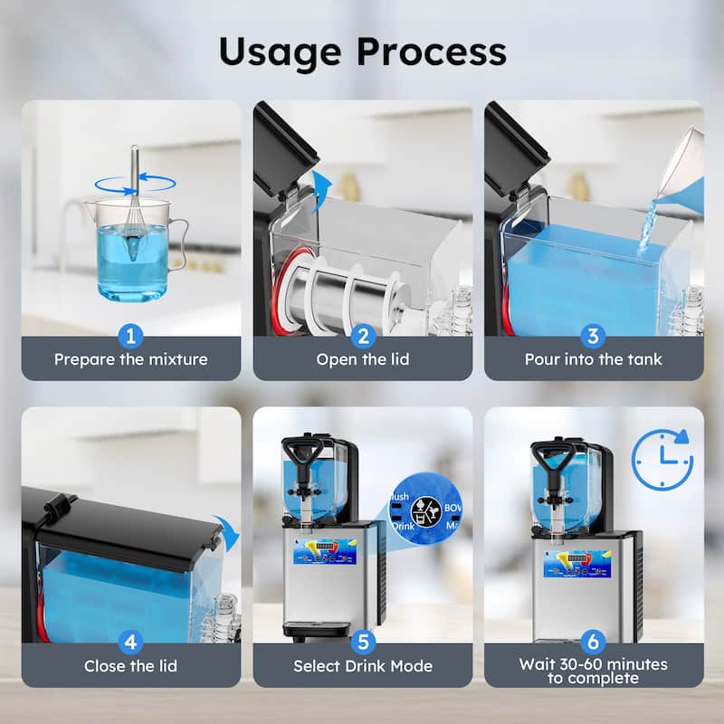 Commercial Slushy Machine, 3L/6L/12L/24L/36L, Self-Cleaning, for Margaritas, Alcoholic Beverages, Smoothies, and Soft Ice Cream