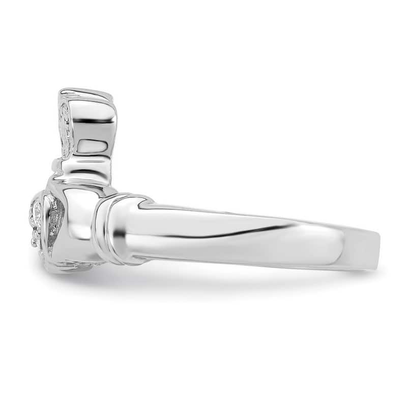 Curata 925 Sterling Silver Polished Open back CZ Cubic Zirconia Simulated Diamond Claddaugh Ring