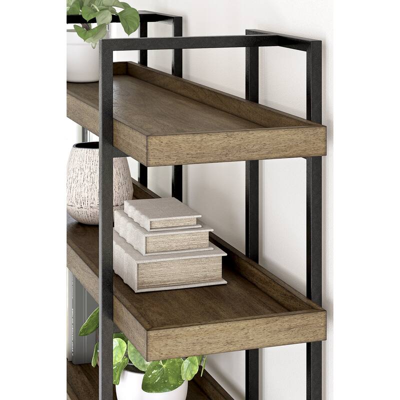 Signature Design by Ashley Montia Black/Brown 76" Bookcase - 58" W x 17" D x 76" H
