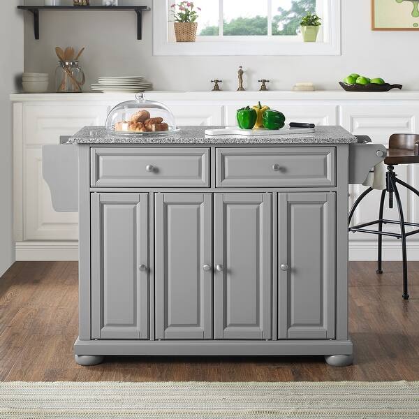 Crosley Alexandria Solid Granite Top Kitchen Island In Vintage Grey 18"d x 51.5"w x 36"h On