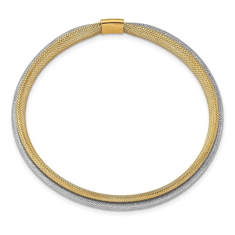 Curata 8mm 14k Two tone Gold Polished Textured Stretch Bracelet