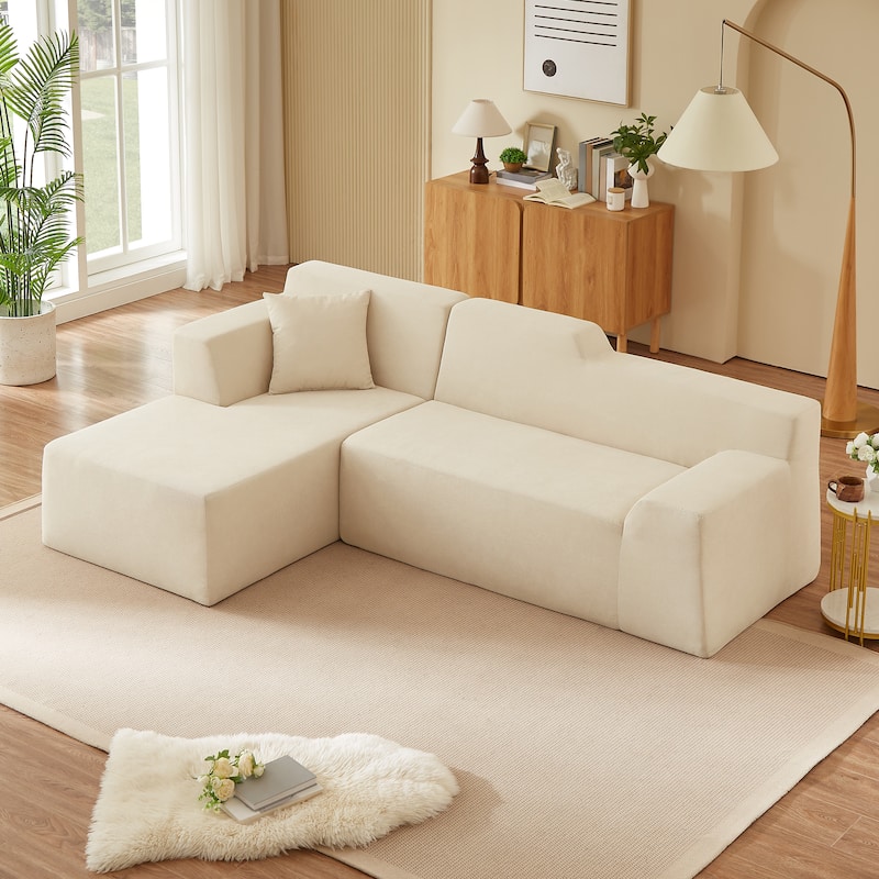 Modern L-Shaped Corduroy High Back Sofa, Left-Hand Facing (LHF)