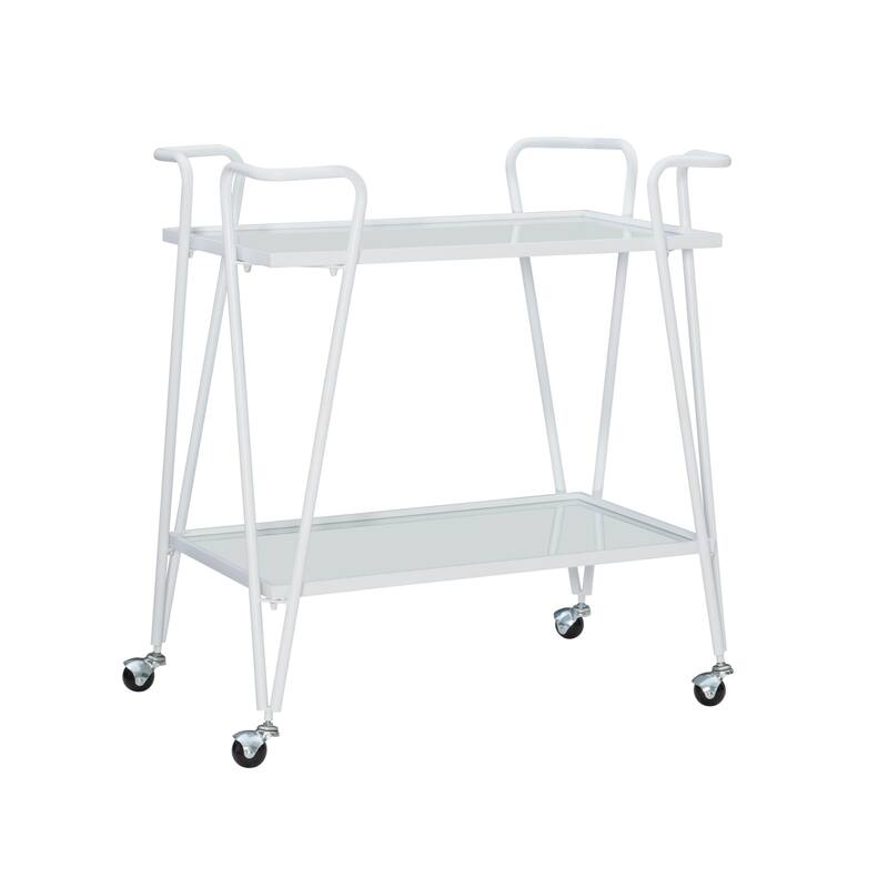 Glass Top Two Tier Serving Bar Cart - 32.5" - White