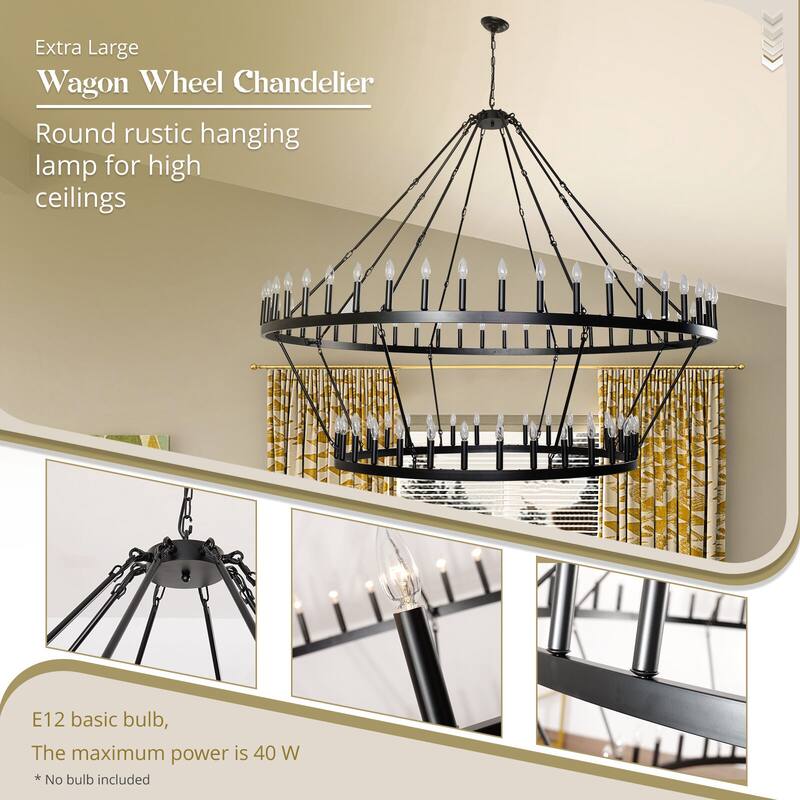 Large Black Wagon Wheel Chandelier Farmhouse Pendant Light Fixture