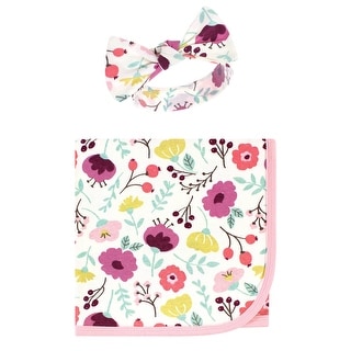 Touched by Nature Baby Girl Organic Cotton Swaddle Blanket and Headband or Cap, Botanical, One Size - Botanical - One Size
