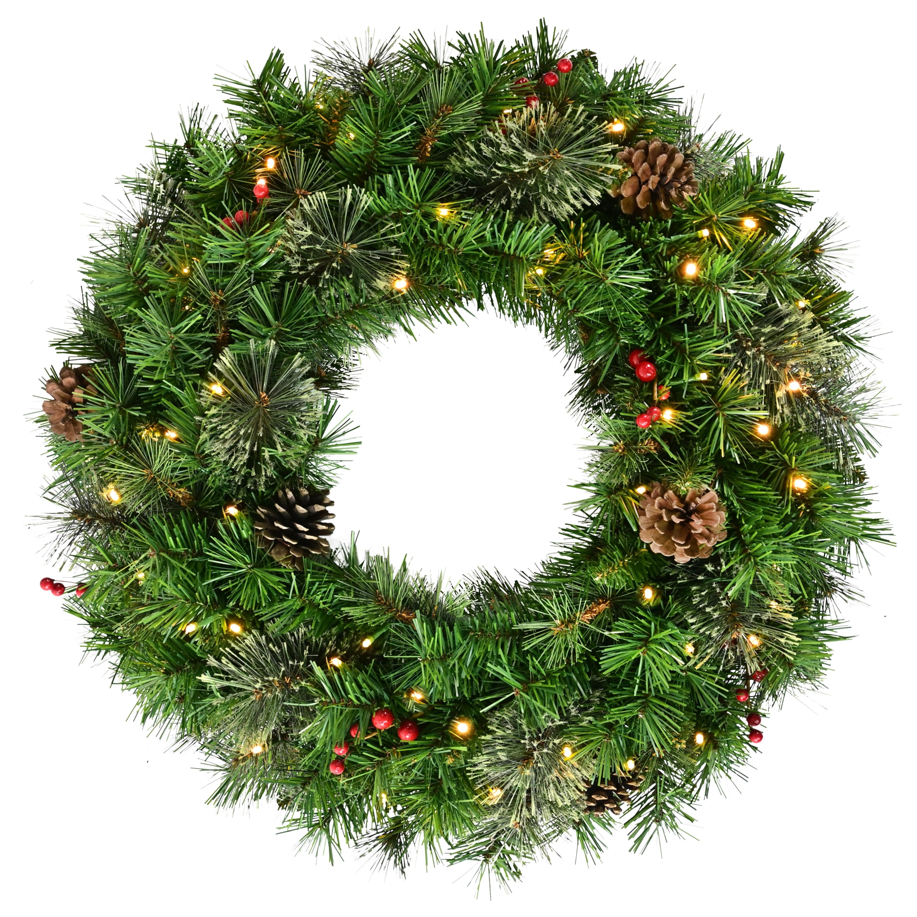 24" Pre-Lit Battery-Operated Artificial Pine Wreath