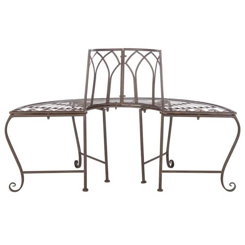 Rustic Bronze Brown Wrought Iron Half-Circle Tree Bench for 2 - 23.5” D x 50'' W X 30.8'' H
