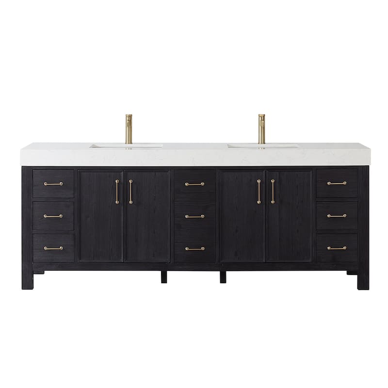 Miseno MV-NM-LEON84-LWT León 84" Free Standing Double Basin Vanity Set - Fir Wood Black - Wood Finish
