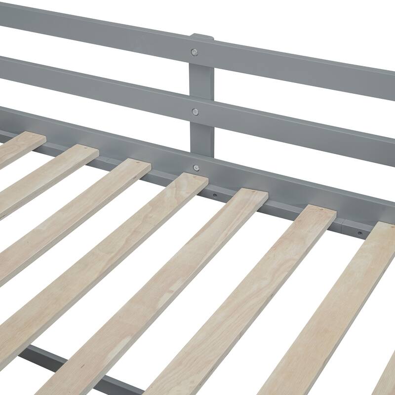 Twin Size Low Loft Bed with Rolling Desk, Shelf, and Drawers in Gray