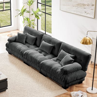 133.8" Chenille 4-Seat Sofa with Bolster Arms & Deep Cushions