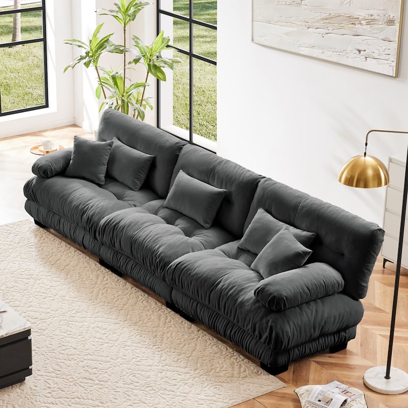 3-Seater Comfy Upholstered Deep Seat Modular Sofa Couch - Grey