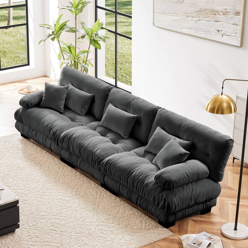 Roomfitters 3-Seater Modular Chenille Sofa, Deep Seat Cloud Couch with Round Bolster Armrests