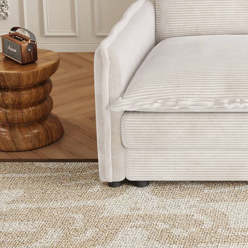 Corduroy Cloud Sectional Sofa Modular L Shaped Couch with Ottoman